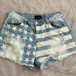 Distressed high waisted denim American Flag shorts
